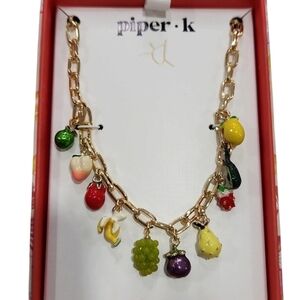 🍒🔹️Piper K 🔹️Viral Fruit Gold Plated  Charm 16" Hand Painted Charm Necklace